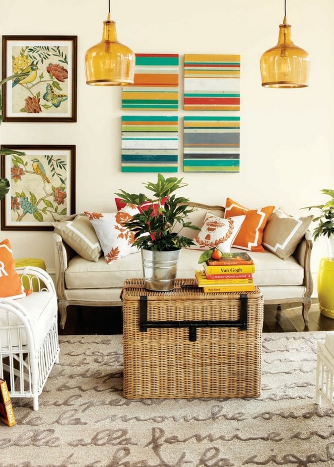 مزج الألوان هو سر انتعاش الصيف في ديكور غرفة المعيشة