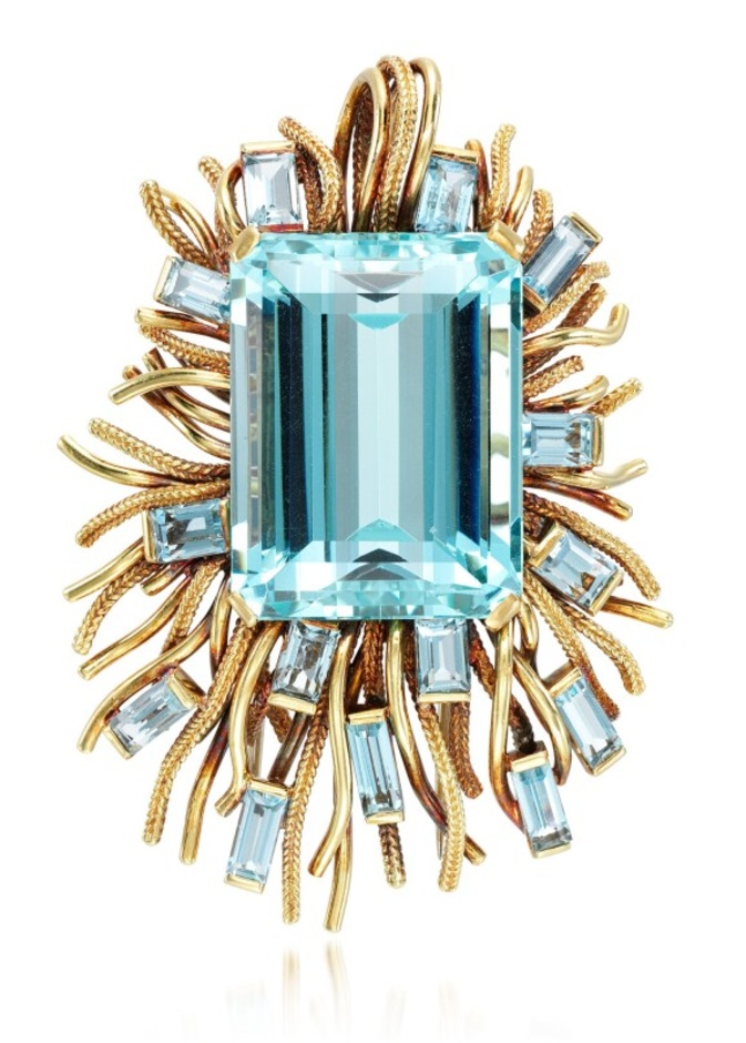 بروش فينتاج من الذهب والأكوامارين