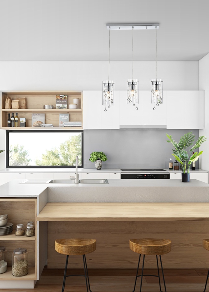 تصميم رائع لجزيرة مطبخ تعتمد على الجمع بين أماكن التخزين، سطح العمل وطاولة طعام