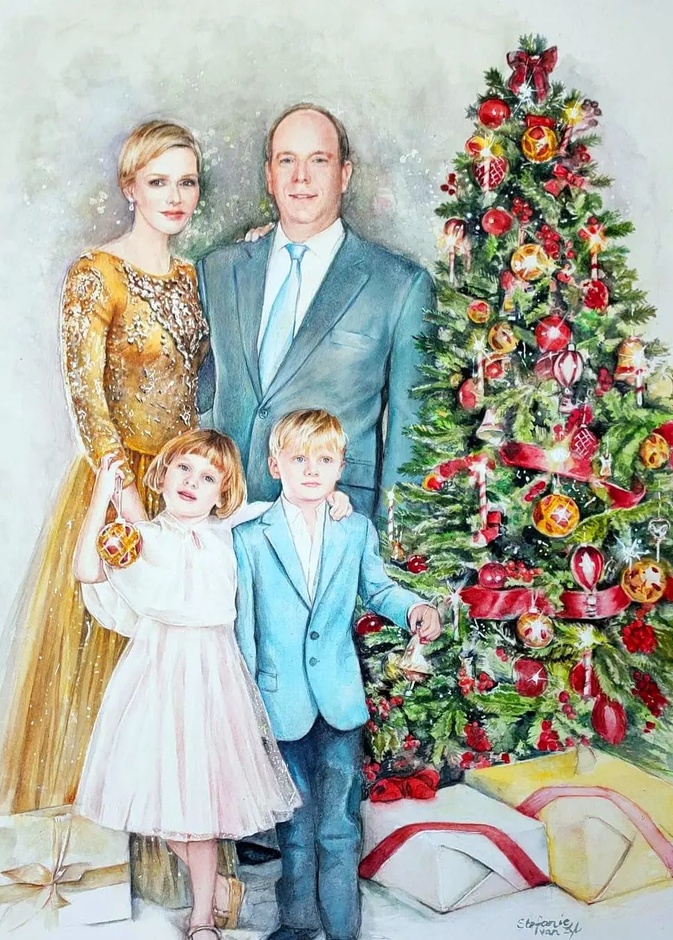 الأميرة تشارلين تنشر صورة مرسومة باليد لزوجها وطفليهما