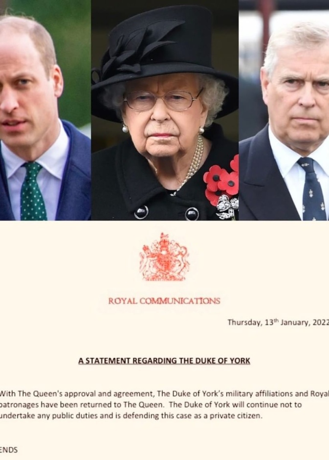 الأمير وليام أيد بشدة تجريد الأمير أندرو من ألقابه العسكرية في اجتماع مع الملكة
