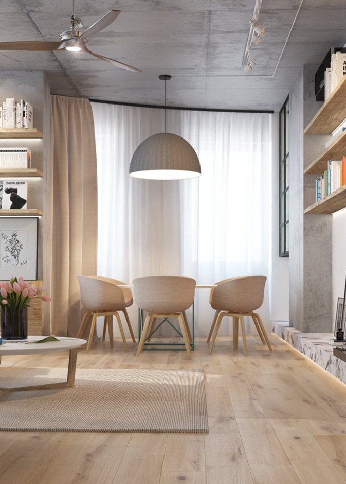 سقف من البيتون يظلل على الديكور  الخشبي 