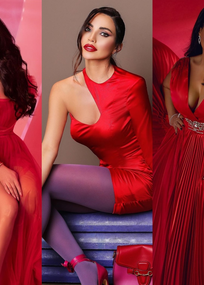 النجمات بفساتين حمراء