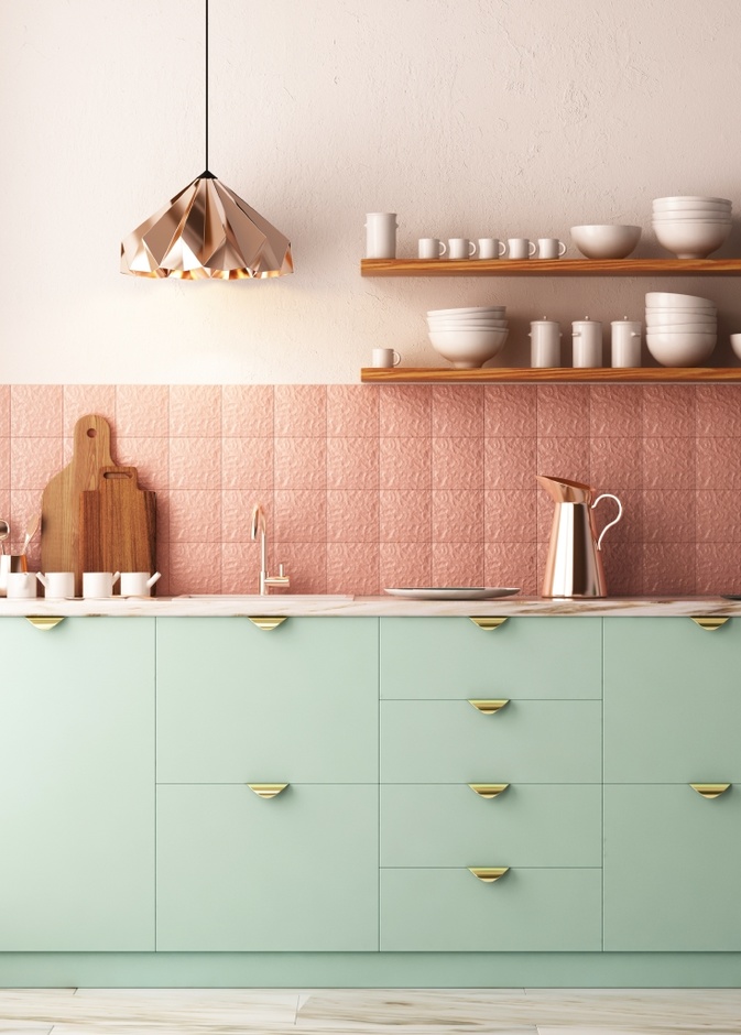 خزائن من اللون الأخضر الفاتح لديكورات مطبخ 2022