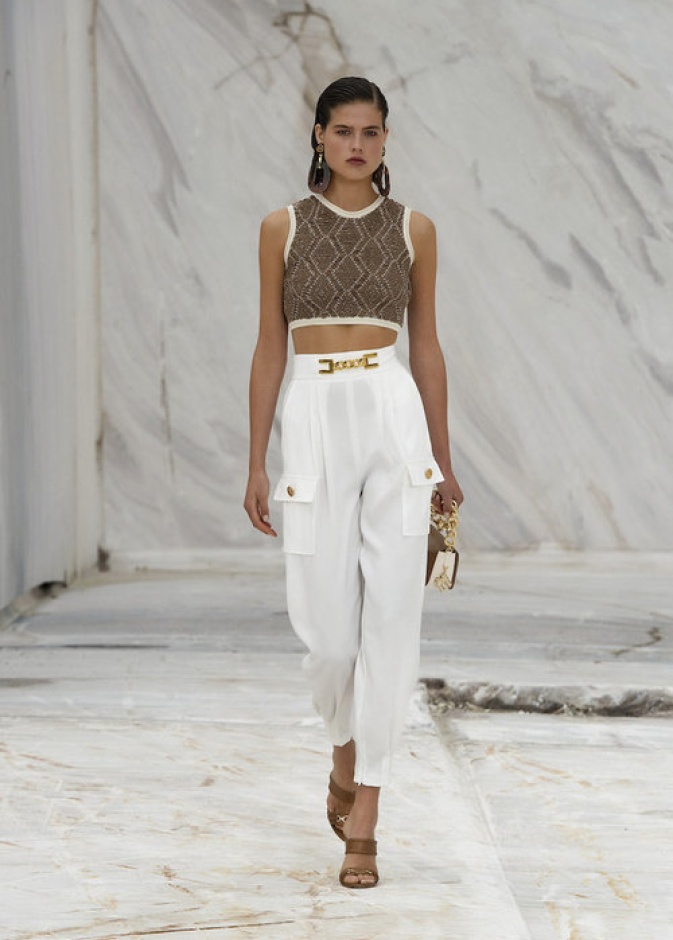 بنطلون صيفي أبيض خصر عالي من Elisabetta Franchi 