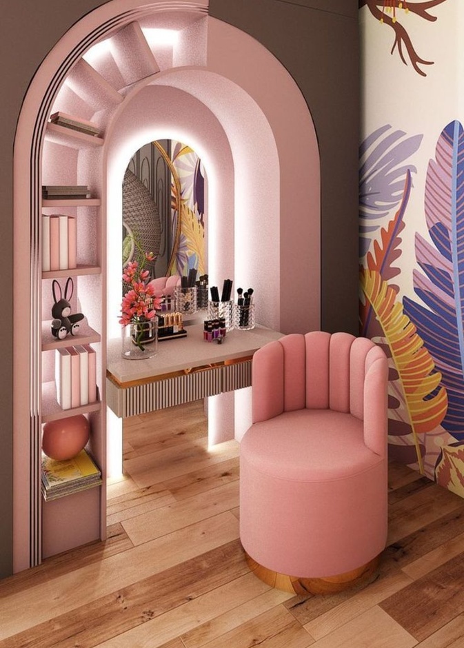 تصاميم طاولات مكياج بالوردي الباستيل