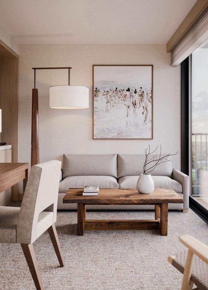 شقة صغيرة بالبيج والخشب