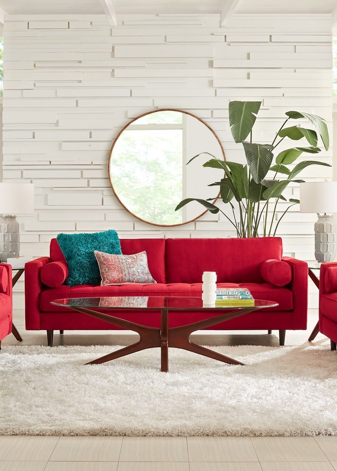 أثاث غرفة معيشة بالأحمر البراق