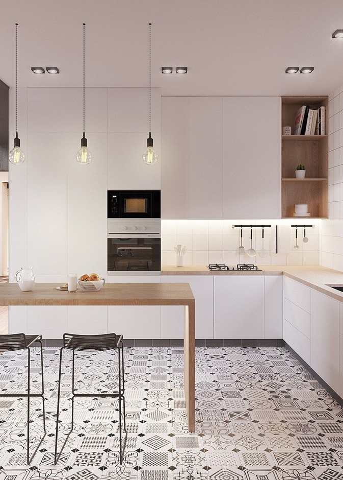 أرضية شرقية في ديكورات المطابخ الحيادية