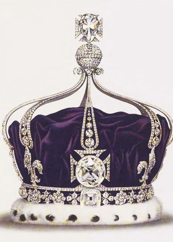 رسم لتاج الملكة الراحلة إليزابيث الثانية المرصع بماسة كوهينور The Kohinoor Diamond - الصورة عن الموسوعة البريطانية 