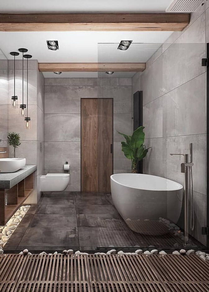 حمام فاخر بلمسة ريفية مودرن