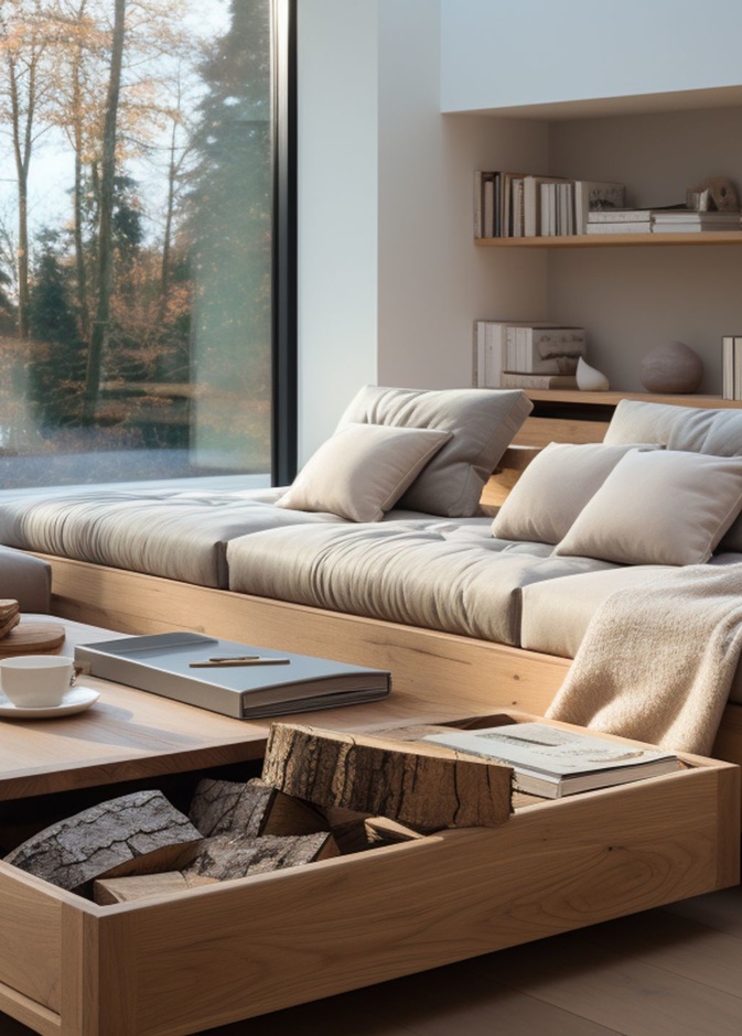 الوسادة على الطاولة يمكن استعمالها كمقعد 