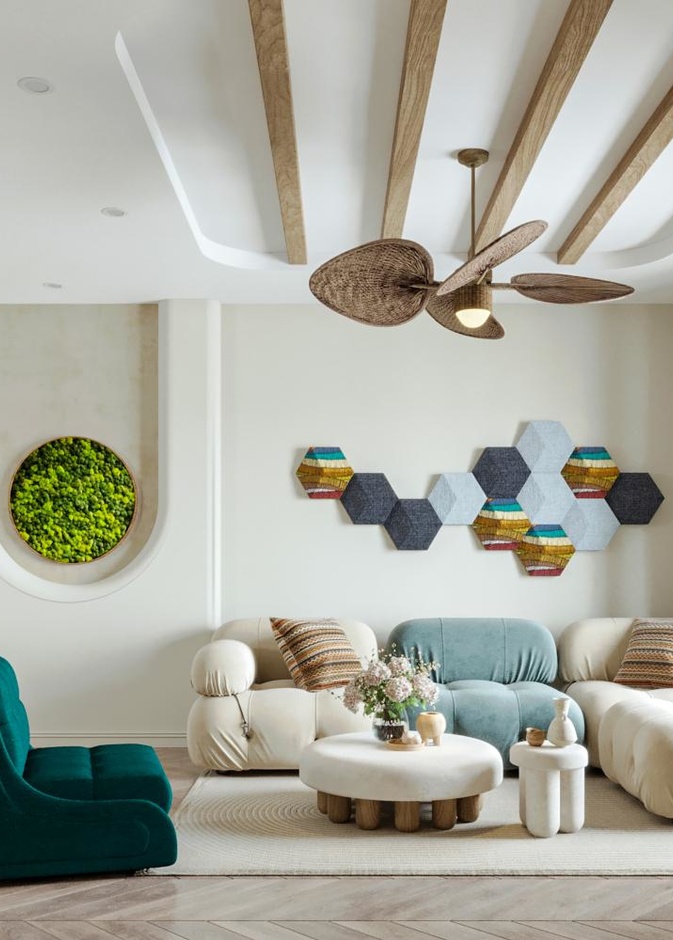 تصميم سقف غرفة المعيشة بأسلوب ريفي عصري