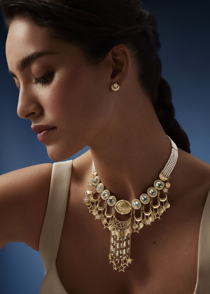Cascading Crescent Necklace - Ottoman Stud Earrings