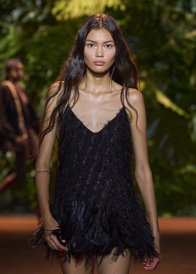 فستان ريش أسود من Roberto Cavalli