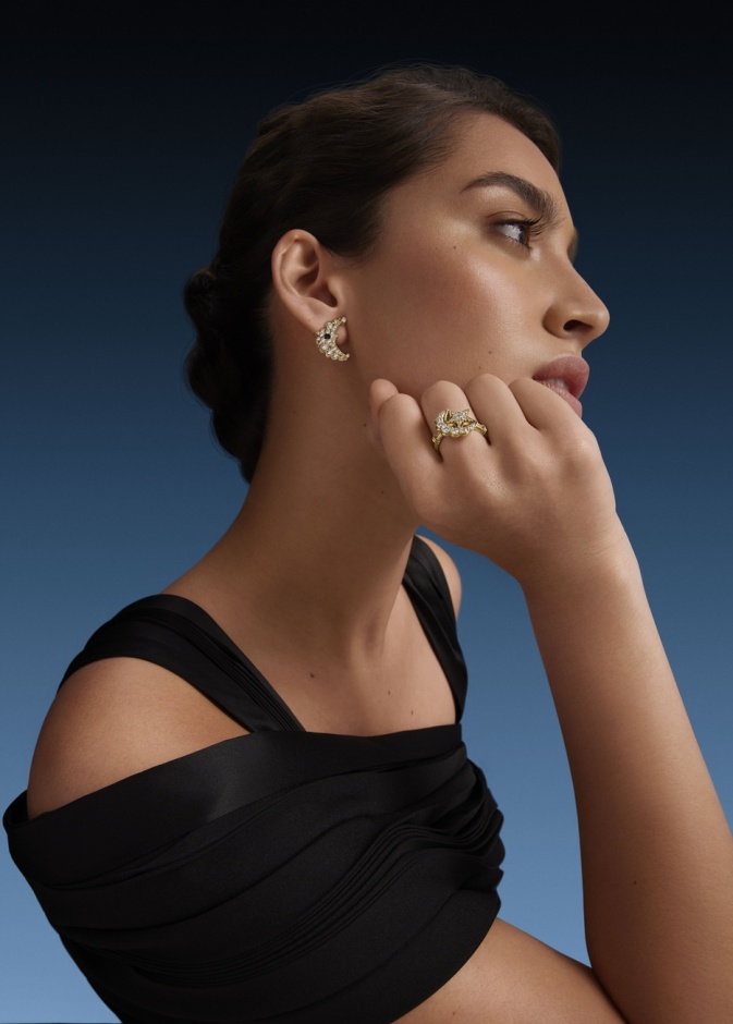 Azza Fahmy Soraya Crescent Diamond Earrings- Ottoman Diamond Ring