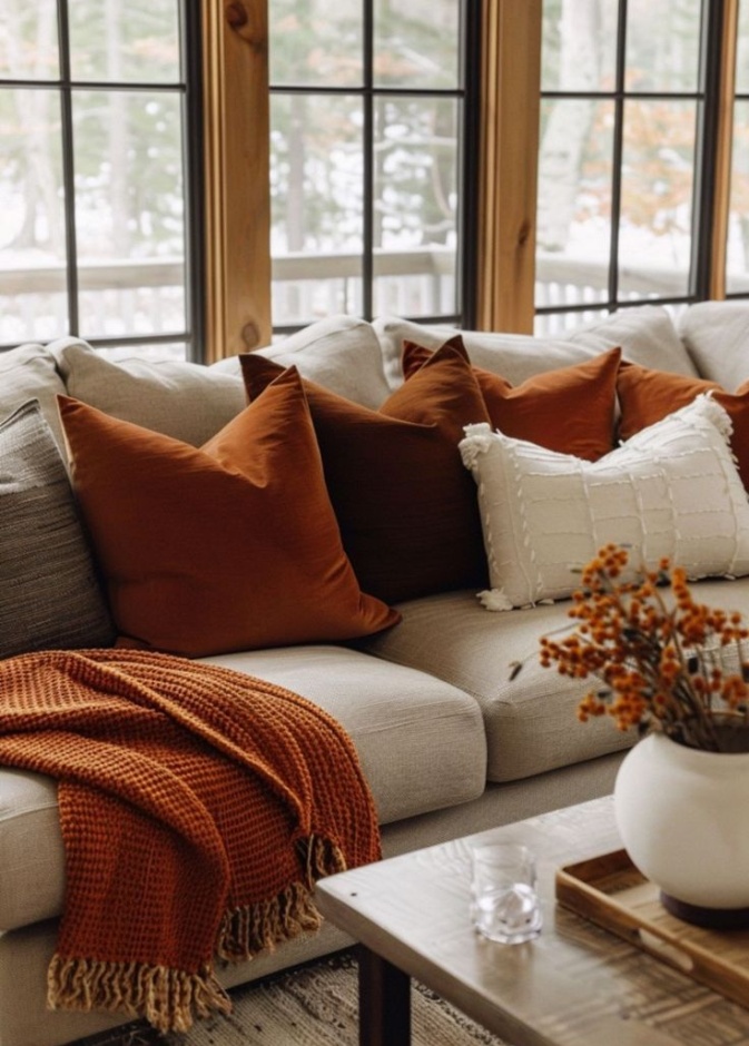استبدلي أغطية الوسائد ذات الألوان الصيفية الفاتحة بالظلال الخريفية المميزة