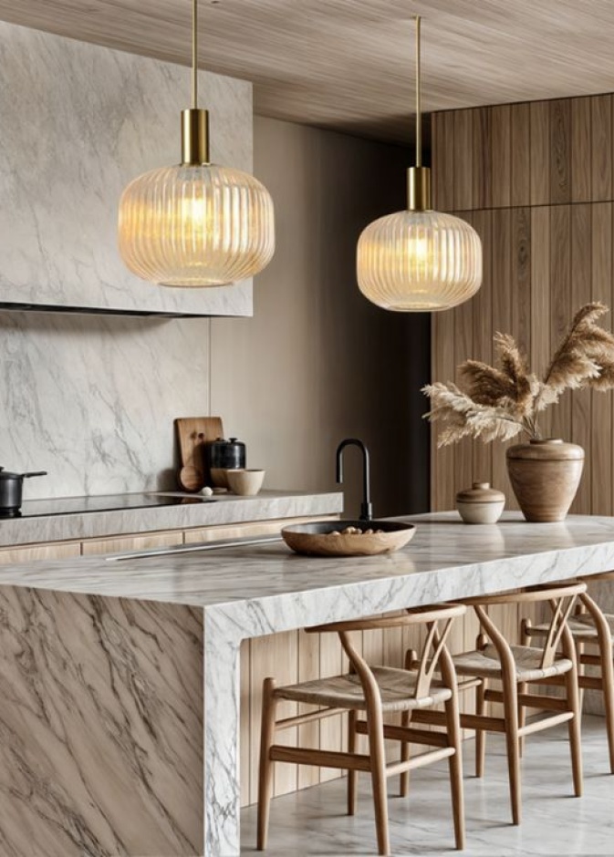 ثريات من الزجاج في المطبخ