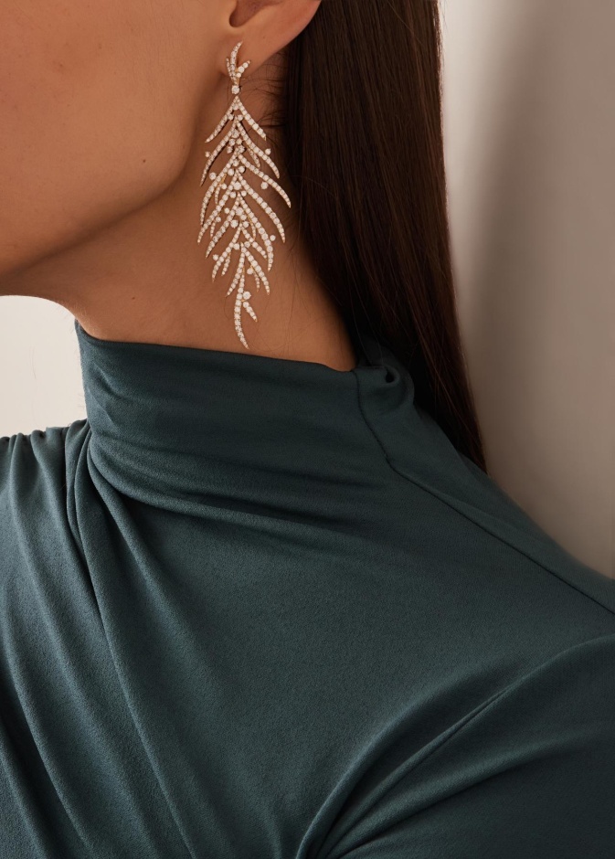 أقراط White Diamond Folha من Graziela