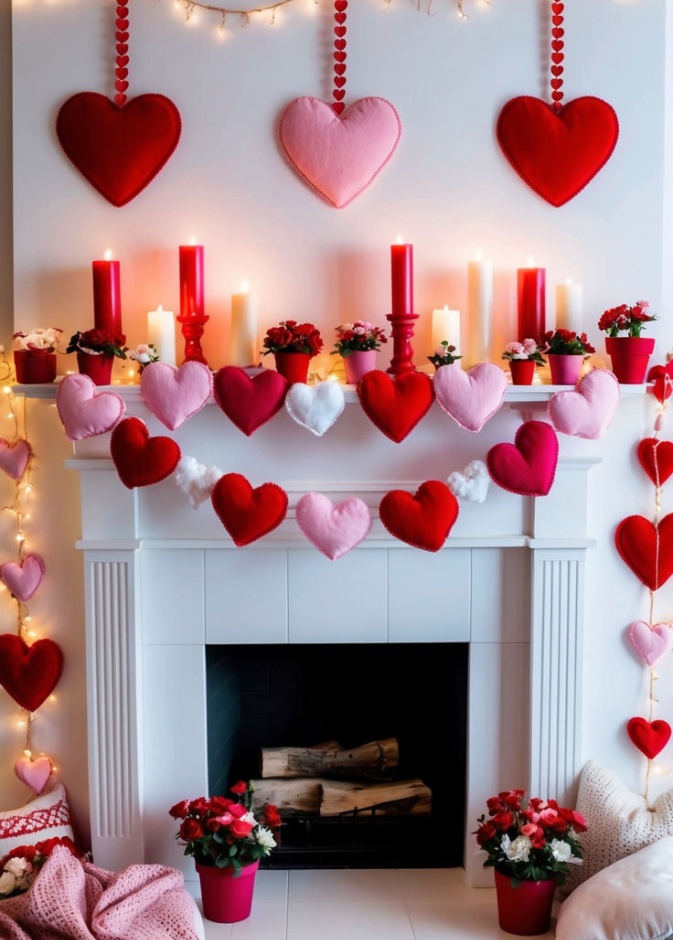 مدفأة مزينة للاحتفال بعيد الحب