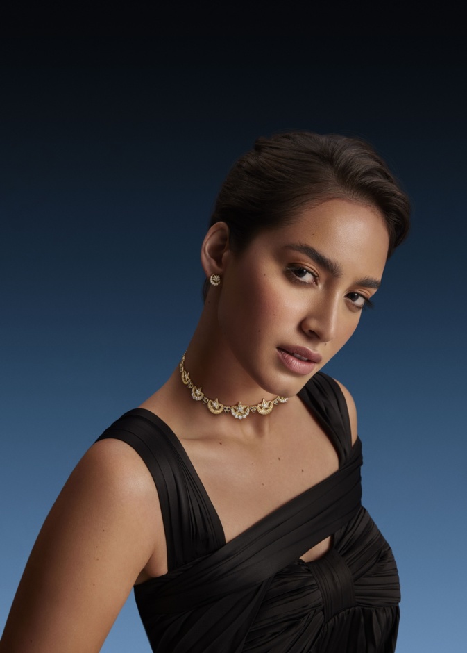 Crescent Diamond Necklace- Ottoman Stud Earrings