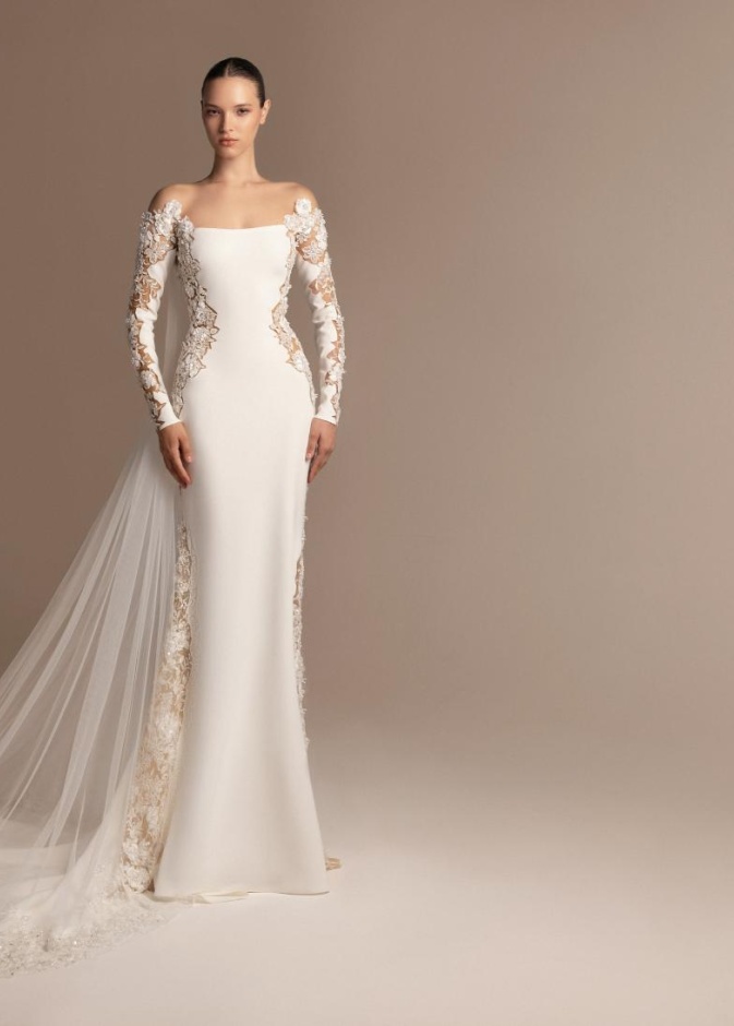 فستان زفاف أوف شولدر من مجموعة طوني ورد لشتاء وخريف 2025