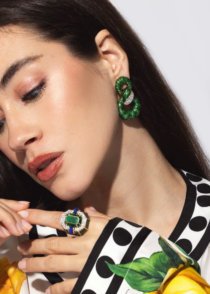 أقراط Green Enamel Fancy Hoop من DAVID WEBB2