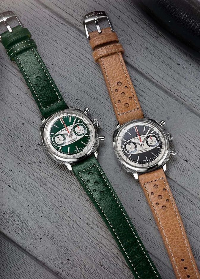 سوار جلدي مثقوب يعزز الطابع الرياضي في Breitling Top Time Racing