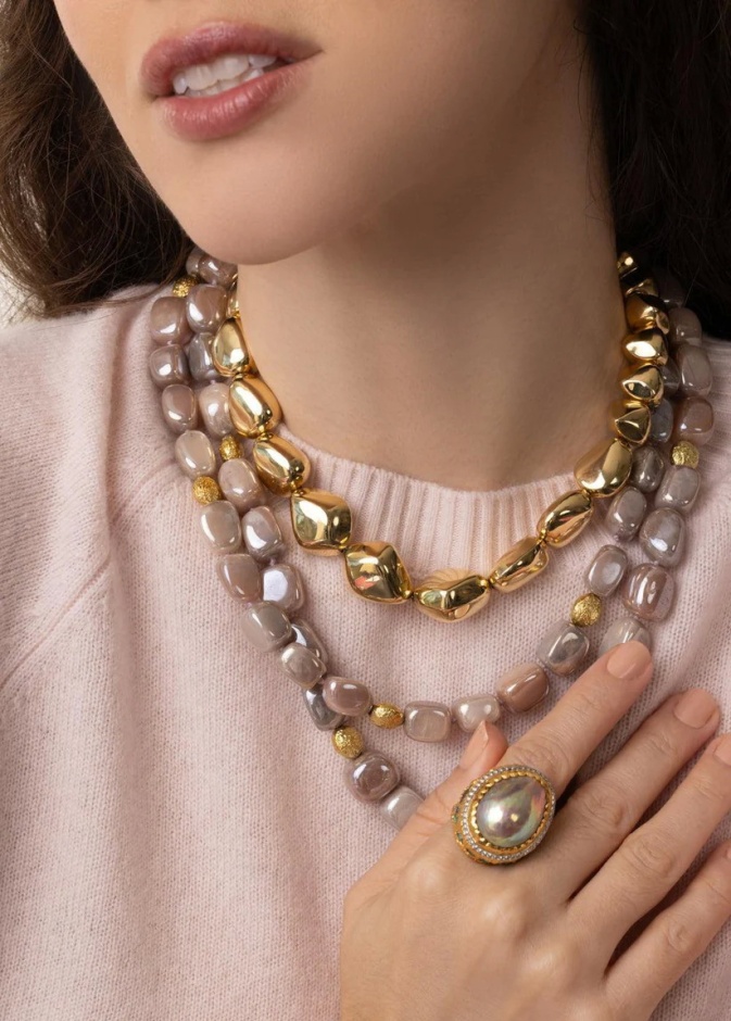 VICTOR VELYAN Two Strand Moonstone Necklace