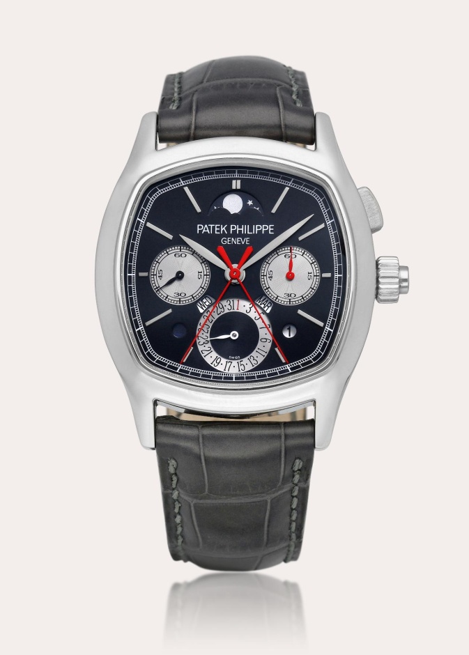ساعة باتيك فيليب من البلاتين مع تقويم دائم وكرونوغراف، السعر المقدر 250,000 – 350,000 دولار