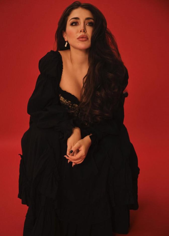 هيا مرعشلي يفستان باللون الأسود مطرز 