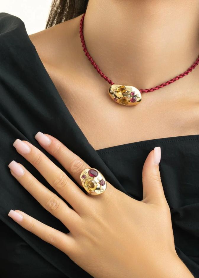 خاتم Rubellite Citrine Rocks من CAROL KAUFFMANN