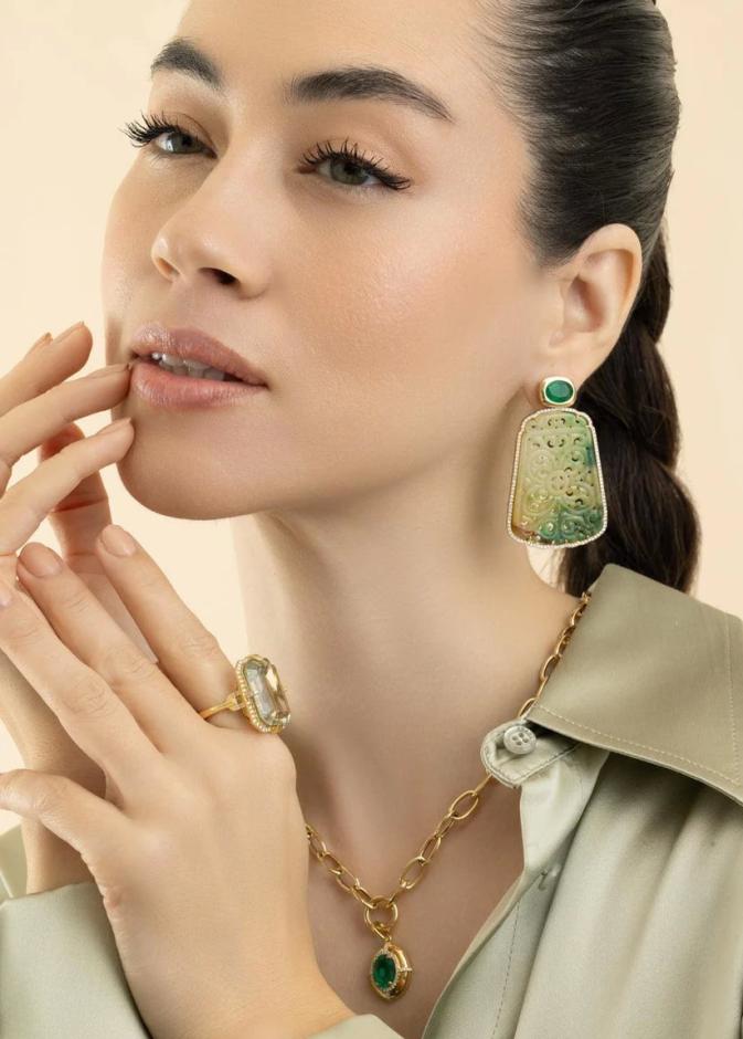 أقراط Emerald Jade Oval G - One من goshwara