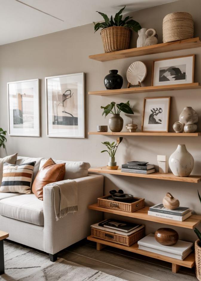 عندما تنسق بعناية، تصبح الأرفف ميزة تصميمية تضيف شخصية ودفء للمساحات