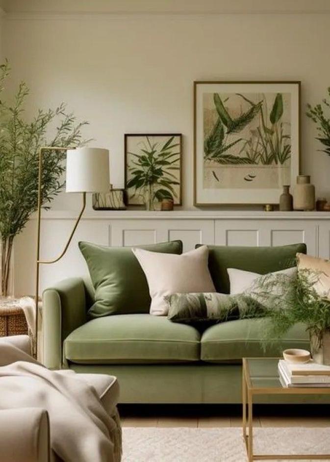 أريكة مخملية بدرجة ناعمة من نغمات الماتشا