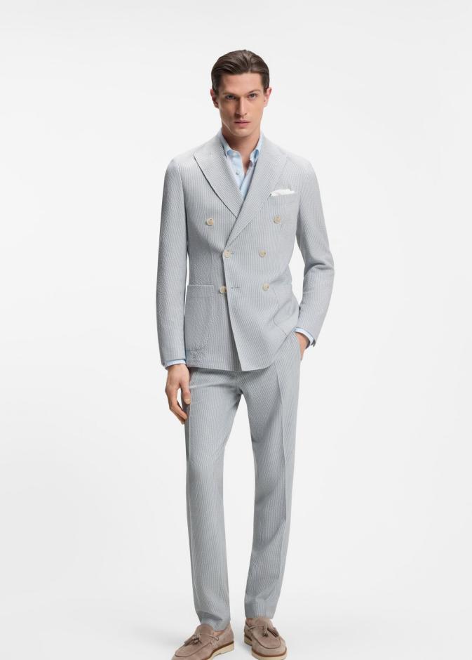 بدلة مؤلفة من قطعتين بقصّة Slim Fit من قماش السيرساكر المطاطي من Hugo Boss