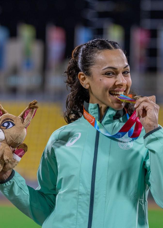 لاعبة ألعاب القوى سارة الهلال تنال ذهبية السباعي سيدات