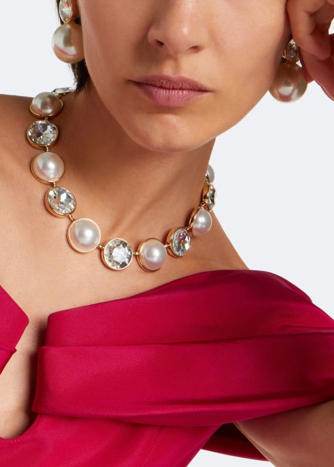 Carolina Herrera Crystal and faux pearl قلادة