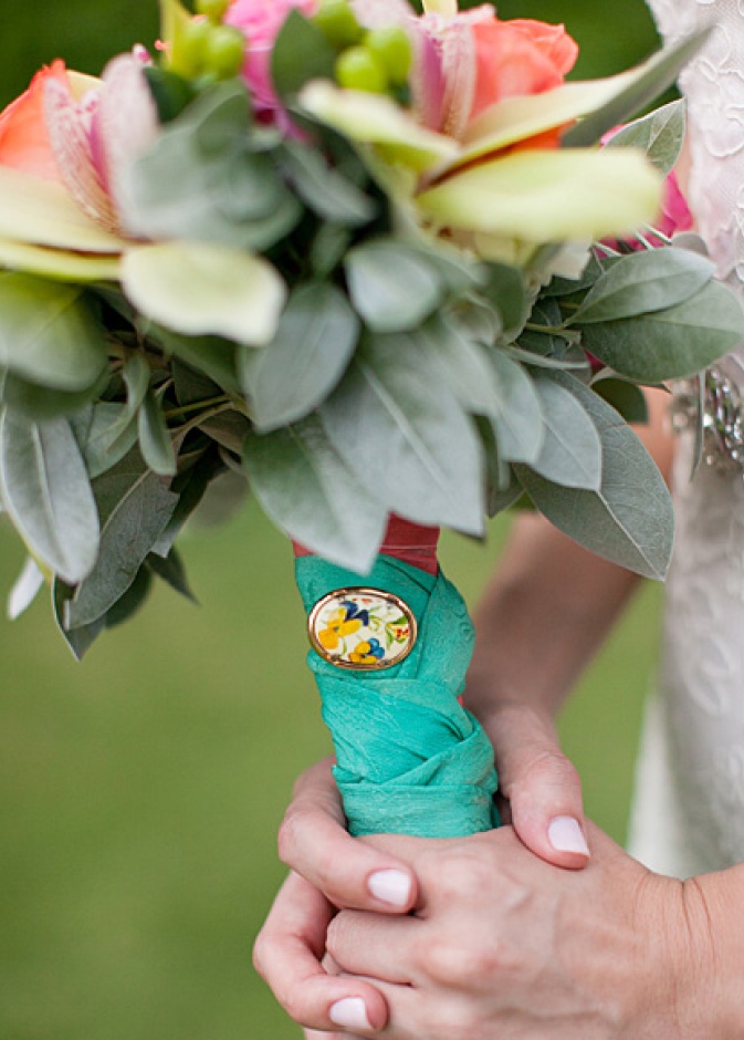 Wedding Bouquets Wrapped with Brown Striped Ribbon
