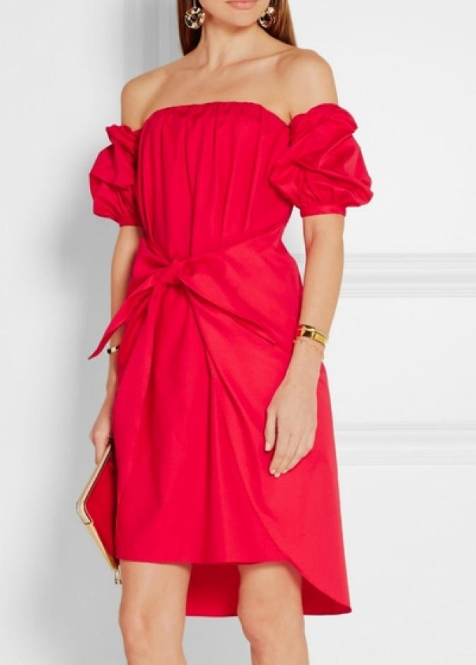 Johanna Ortiz فستان أحمر مكشوف الأكتاف من