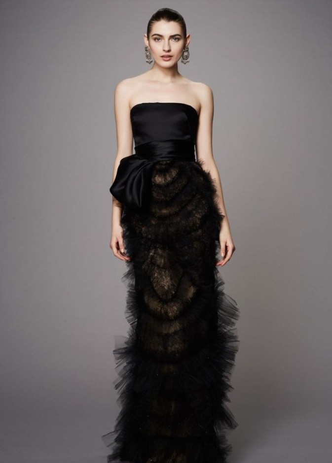 Marchesa فستان باللون الأسود من