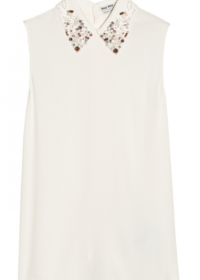 Miu Miu's crepe top with a crystal and faux pearl-embellished collar,