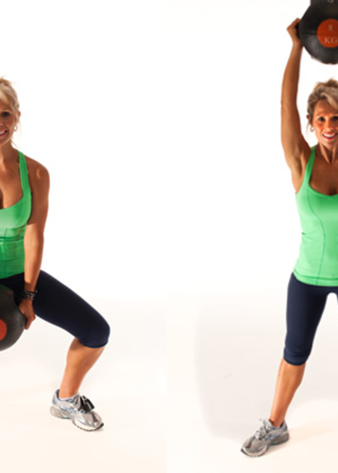 Sumo squat with medicine ball press