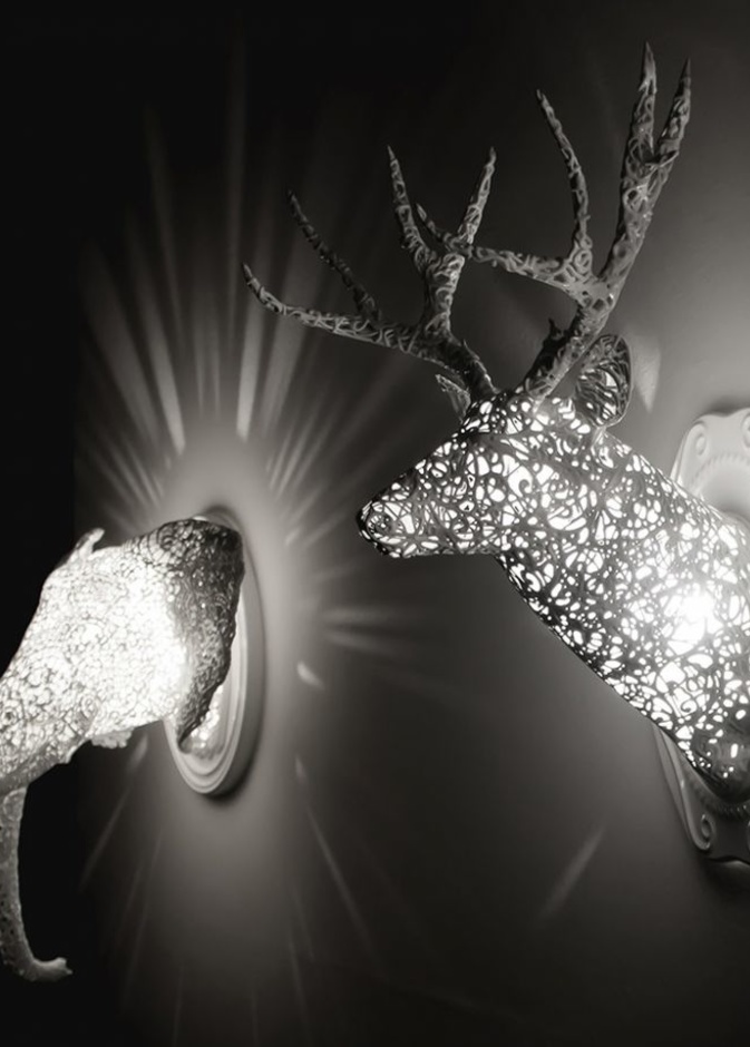 مجموعة من التصاميم بشكل رؤوس حيوانات ممكن استخدامها كأجهزة إنارة من تصميمLinlin & Pierre Yves Jacques