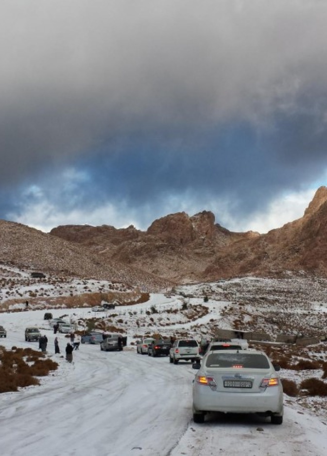 الثلوج تجذب السياح لجبال اللوز بتبوك