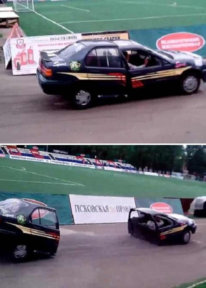 انشطار سيارة في استعراض بروسيا