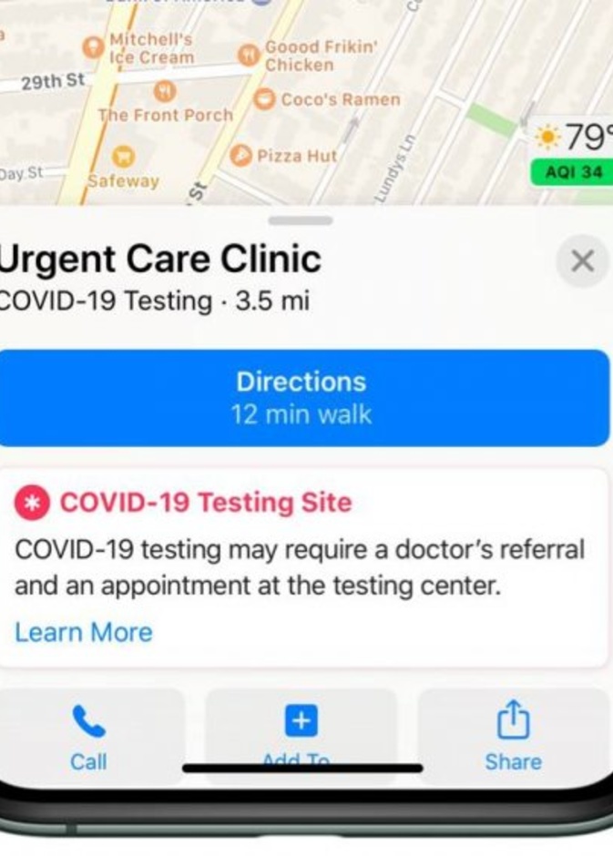خرائط ابل Apple Maps تعرض أماكن اختبار COVID-19