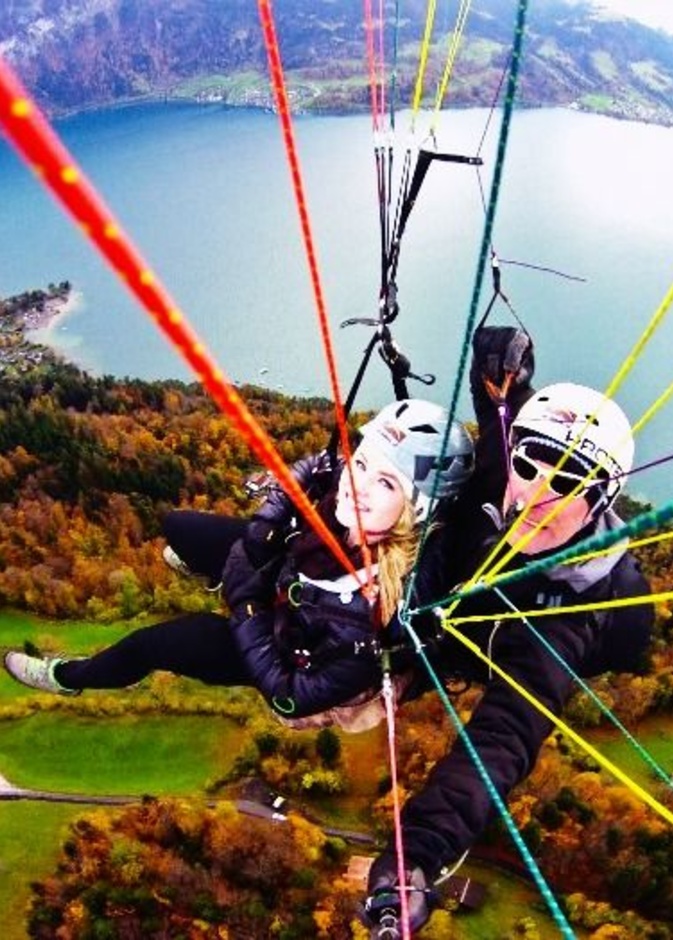 couple paragliding on their honeymoon in Interlaken