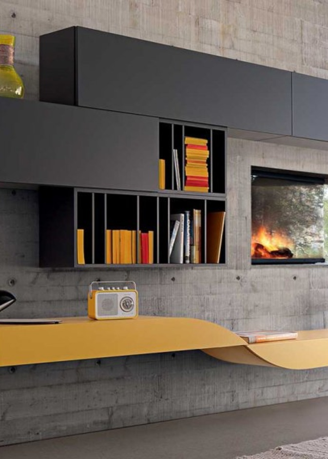 لون و تصميم عصريين لمكتبة غرفة الجلوس