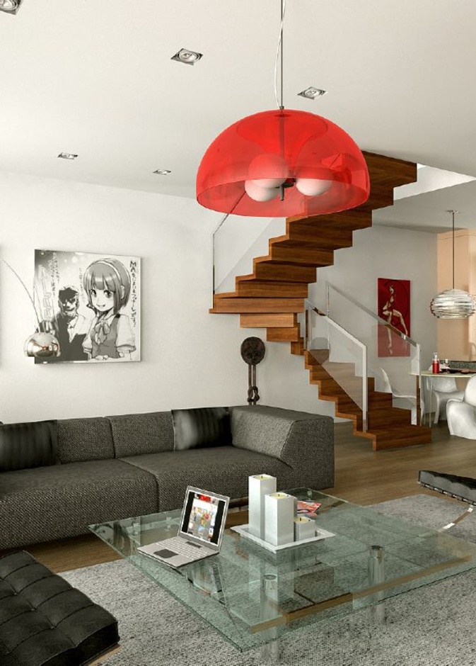 غرفة جلوس باللون الأحمر الجريء